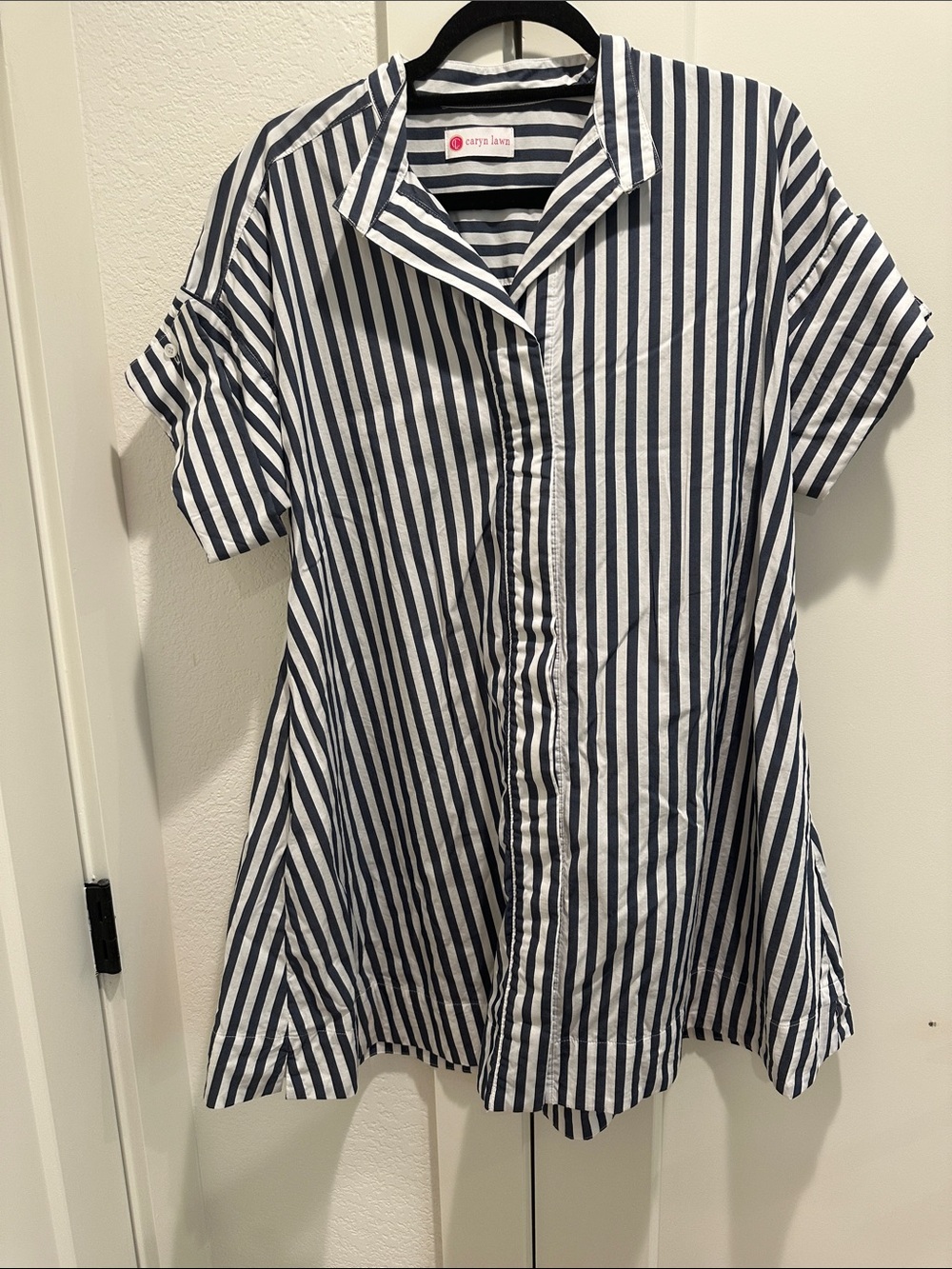 Navy and White Striped Button-Up Tunic